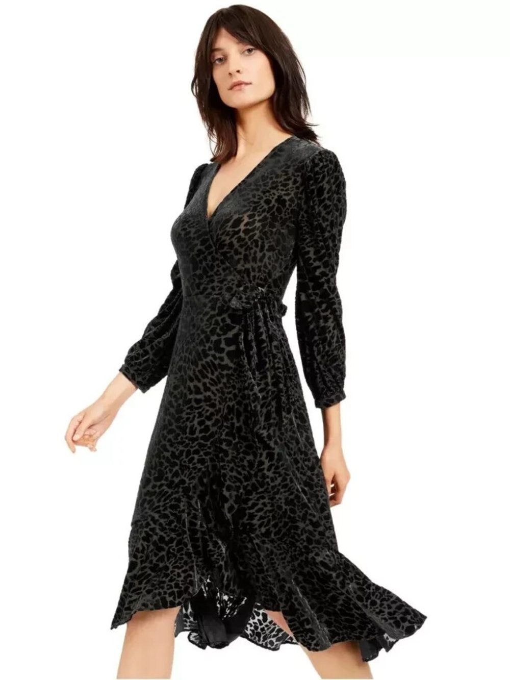 Calvin Klein Black Velvet Burnout Fit & Flare Midi Dress Whimsigoth Dark Romance